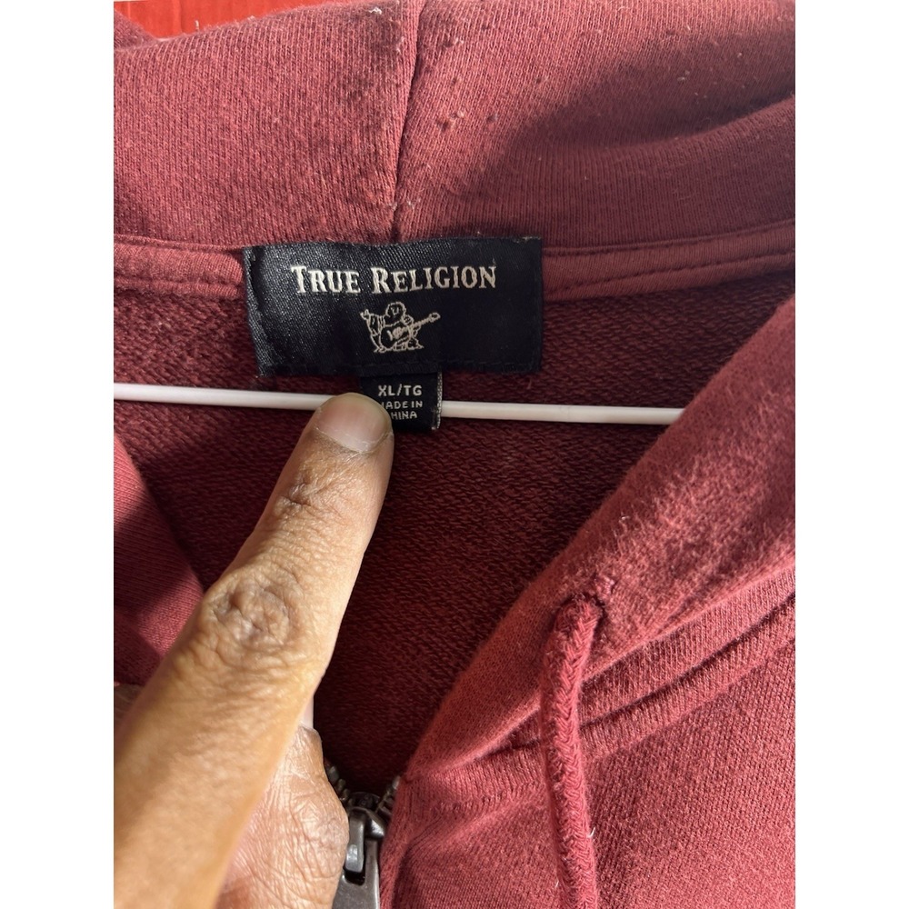 True Religion Big Horse Shoe‎ full zip hoodie Burgundy sz XL Y2K Baggy Fit - Picture 7 of 10